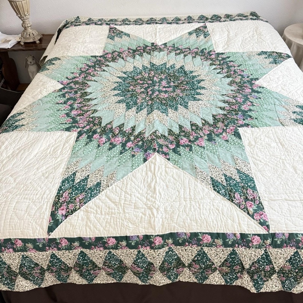 Vintage Lone Star Patchwork Quilt 85x85 Cottagecore Granny Chic Farmhouse Queen